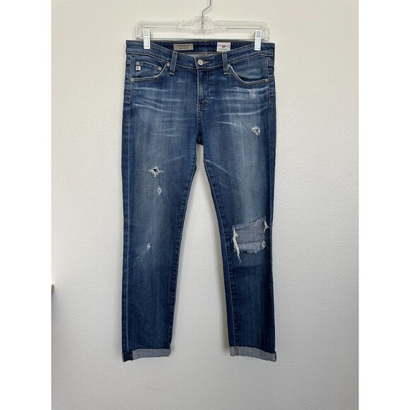 Adriano Goldschmied AG The Stilt Roll Up Cigarette Jeans Blue Distressed Sz 28R - Picture 1 of 9